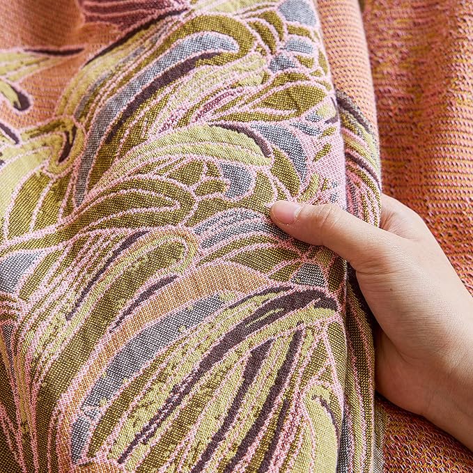 King Boho Throw Blanket 91" x 98", 100% Organic Cotton Breathable Skin-Friendly Ultra Soft Bed Quilt Throw - Floral Rustic Decor Luxury Reversible Blanket for Sofa Couch Chair and Gift