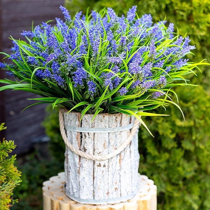 Artificial Flowers for Outdoors Decorations - 20 Bundles Fake Lavender Monkey Grass UV Resistant Plastic Faux Plants for Home (20, Purple)