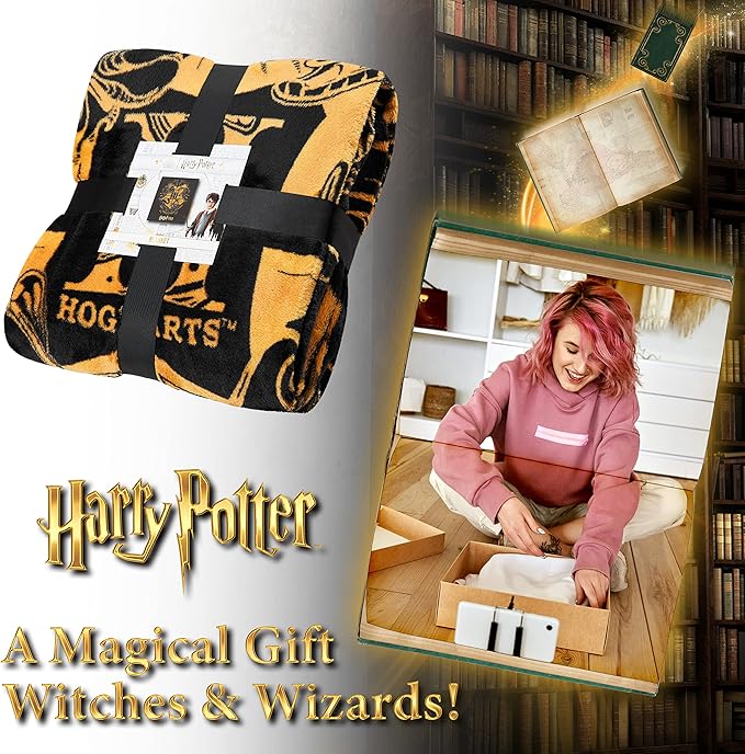 Harry Potter Fleece Throw Blanket Soft Cozy Bed Blanket Hogwarts Bedroom Decor Plush Comforter 59" x 51" for Bedroom Travel Gifts for Kids