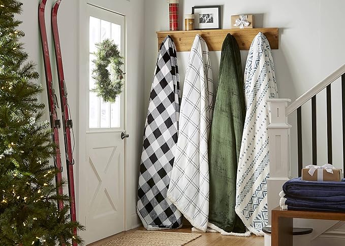 Eddie Bauer - King Blanket, Reversible Sherpa Fleece Bedding, Buffalo Plaid Home Decor for All Seasons (Black Check, King)
