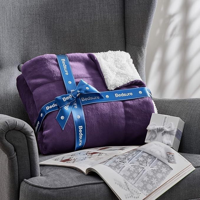 Bedsure GentleSoft Sherpa Fleece Throw Blanket for Couch, Non-Heated, Thick and Warm Throw Gifts for Women and Girls, Soft Fuzzy Plush Blanket for Winter, Purple, 50x60 Inches