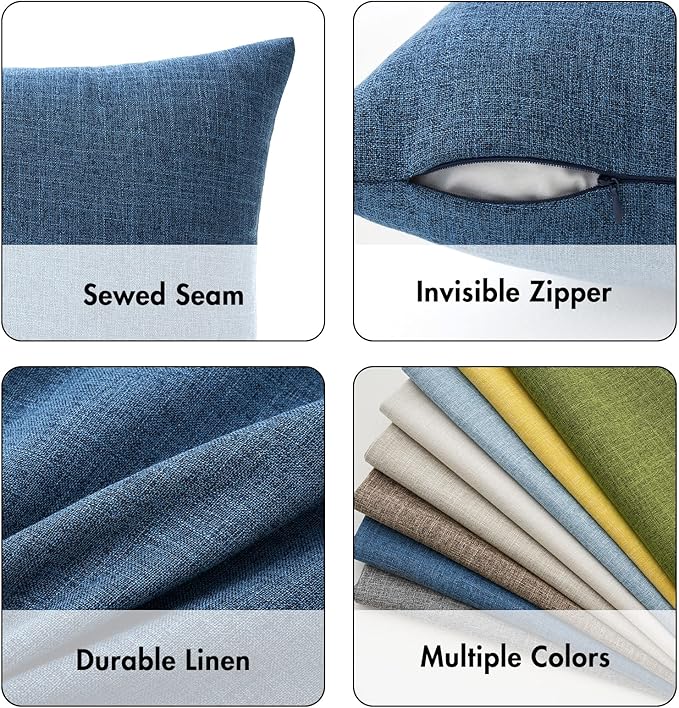 MIULEE Pack of 2 Decorative Linen Burlap Coastal Pillow Covers Farmhouse Accent Pillowcases for Sofa Car Couch Bedroom Living Room Decor 20x20 Inch Blue