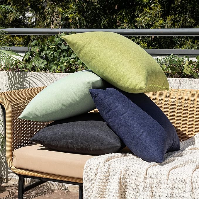 MIULEE Pack of 2 Decorative Outdoor Solid Waterproof Throw Pillow Covers Faux Linen Garden Farmhouse Cushion Cases for Halloween Tent Balcony Couch Sofa 20x20 Inch Black