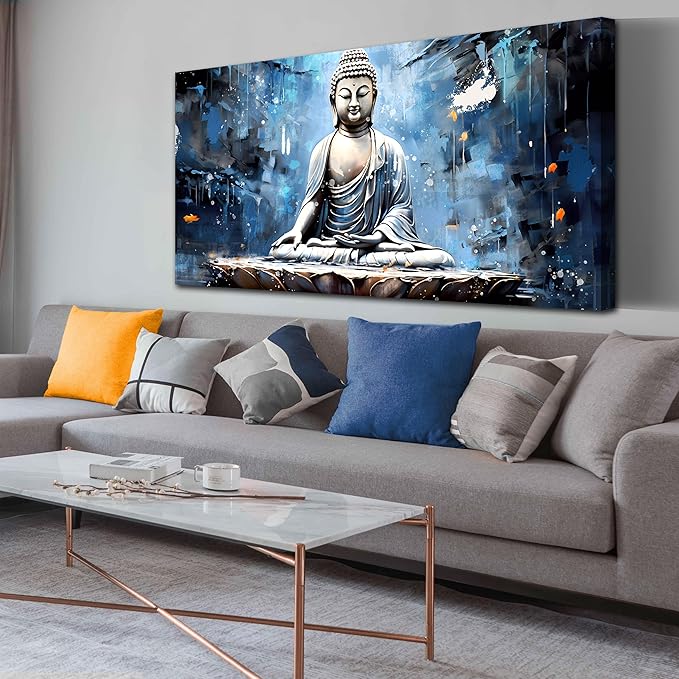 Blue Canvas Wall Art for Bedroom Office Meditation Wall Decor Buddha Wall Art Yoga Wall Decor 40 x 20 Inch