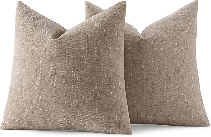 MIULEE Pack of 2 Decorative Throw Pillow Covers Soft Chenille Throw Pillows Solid Textured Cushion Covers for Couch Sofa Bedroom Living Room 22x22 Inch,Light Taupe