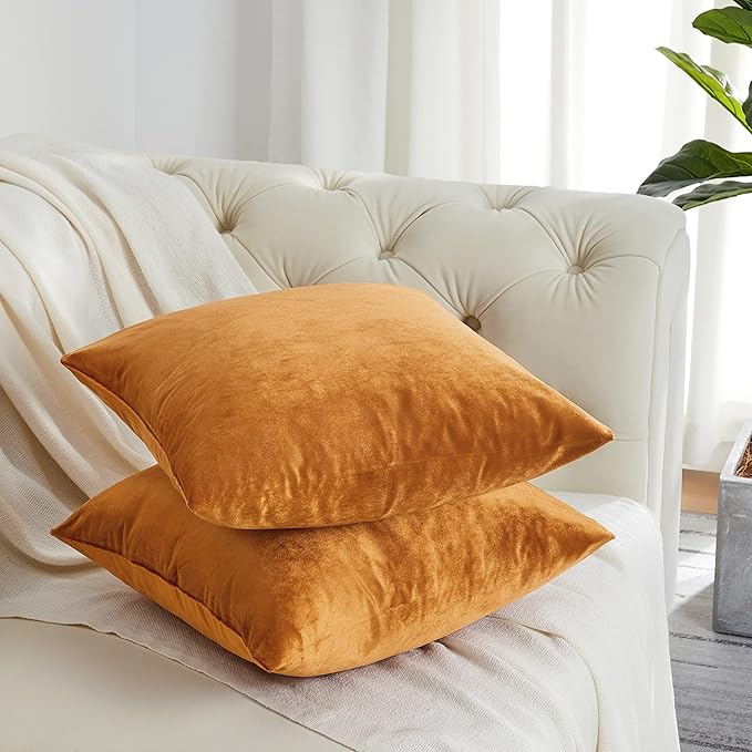 GIGIZAZA Decorative Throw Pillow Covers 18 x 18, Cinnamon Burnt Orange Soft Pillow Covers Velvet,Set of 4 Decor Square Cushion Covers