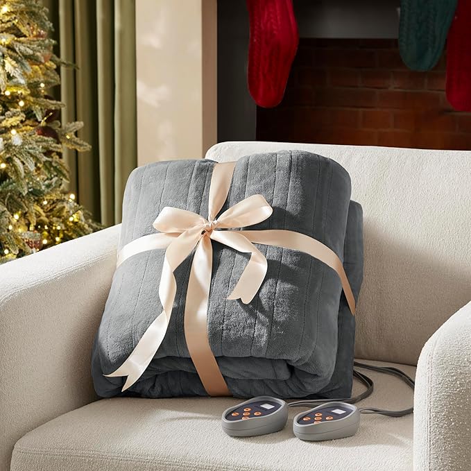 Beautyrest Heated Blanket, Electric Blanket, Soft, Warm, Reversible Plush - Sherpa Heating Blanket with 20 Heat Settings, 1–10 hrs Timer Auto Shut Off, Machine Washable, King (90 in x 100 in), Grey
