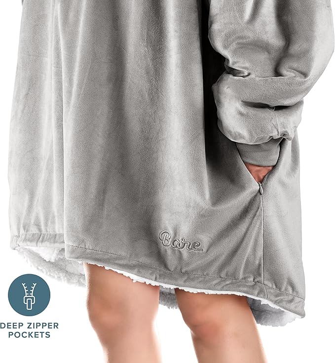 Bare Home Wearable Blanket Hoodie - Soft Plush Sherpa - Warm and Cozy - Oversized Wearable Blanket - Adult & Kid Sizes