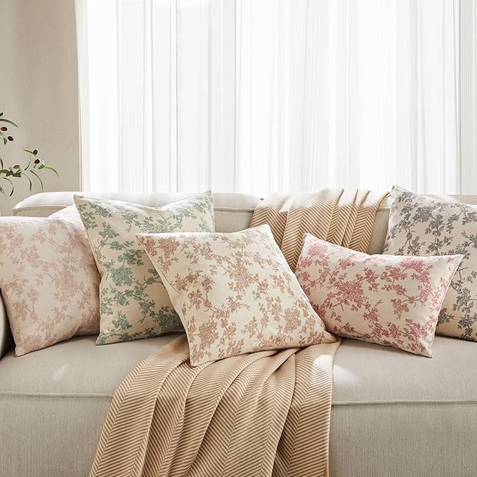 100% Cotton French Pastoral Throw Pillow Covers Set of 2, 18x18 Inch Taupe Farmhouse Decorative Cushion Covers for Sofa Bed Living Room Home Decor