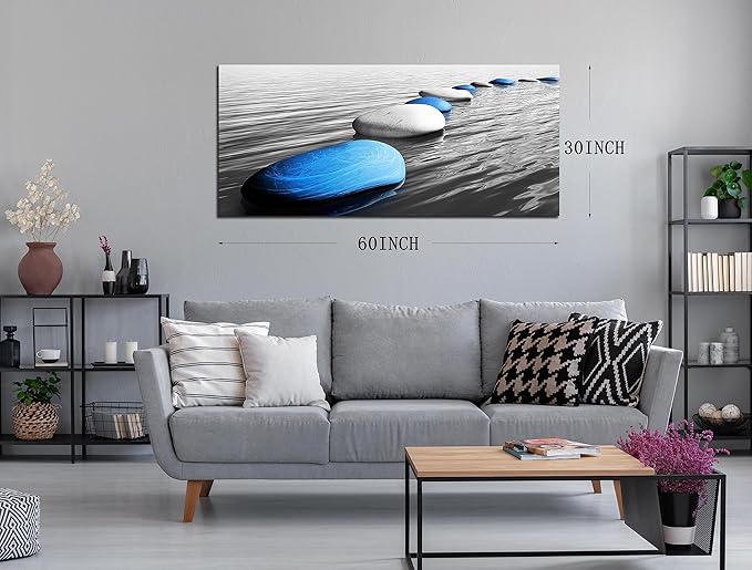 Xxliren Large Canvas Wall Art For Living Room Bedroom Office Blue Stones Wall Art Zen Art Wall Decor Ready To Hang Size 60 x 30 Inch