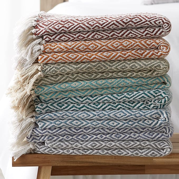 DII Rustic Farmhouse Double Diamond Woven Throw, 50x60, Cinnamon