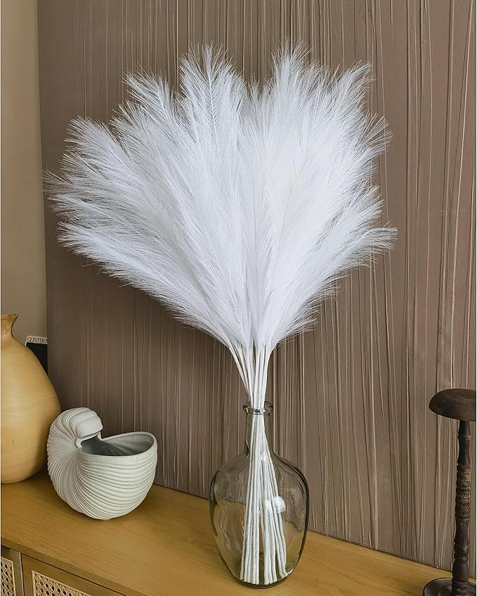 Faux Pampas Grass, 9 PCS 37''/3.1FT Tall Fluffy Fake Pompas Floral, Large Artificial Pompous Grass Branches for Floor Vase Fillers, Boho Farmhouse Room Wedding Decor (White)