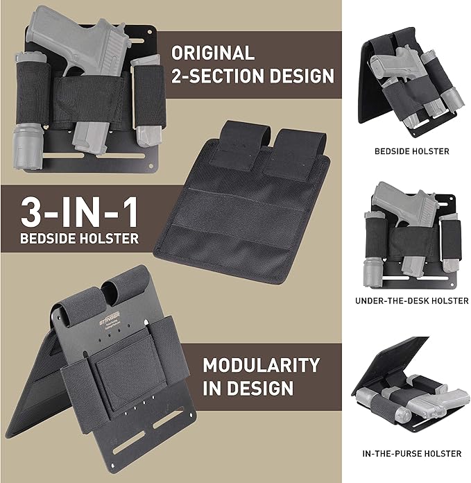 Stinger Tactical Bedside & Under Desk Holster - Backup Pistol & Handgun Holder, Mattress & Vehicle Seat Organizer, Magazine & Flashlight Loop, Purse Gun Holder