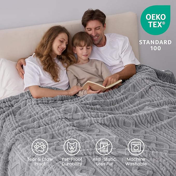 Joiedomi Queen Size Blanket for Bed, Soft Grey Fleece Blankets Gifts for Women Mom Girls, 280GSM Cozy Cute Soft Throw Home Room Decor Aesthetic Gifts 90x90 Inches
