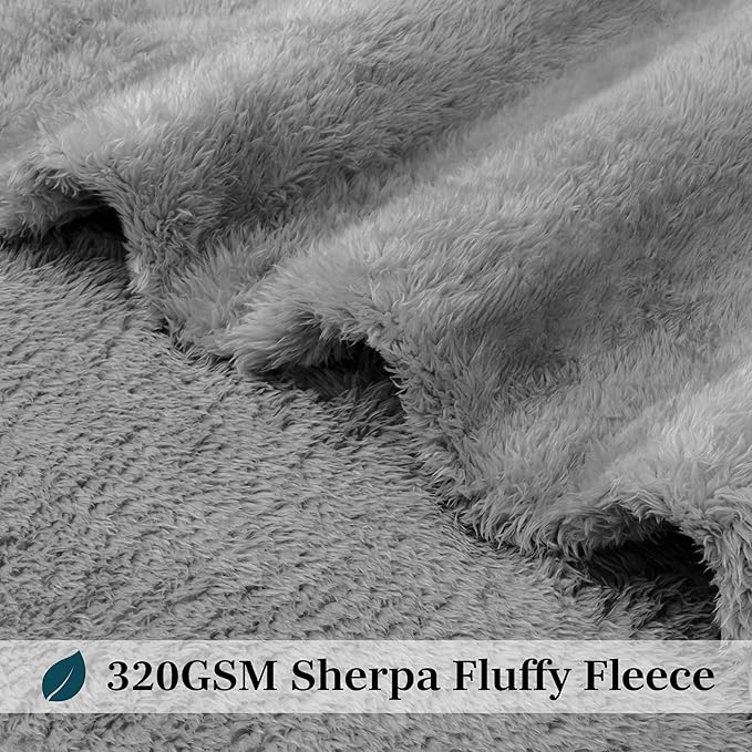 Pavilia Sherpa Bed Blanket Queen Size, Grey Plush Soft Cozy Fluffy Lightweight Microfiber Fuzzy All Season Blanket, 90x90