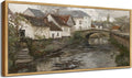 SHENIFY Vintage Framed Wall Art French Town Country Landscape Painting Retro Countryside River Scenery Farmhouse Kitchen Living Room Decor - 8x16in Natural Framed