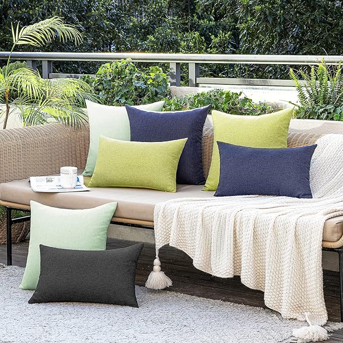 MIULEE Pack of 2 Decorative Outdoor Solid Waterproof Throw Pillow Covers Spring Euro Sham Faux Linen Garden Farmhouse Cushion Cases for Patio Tent Balcony Couch Sofa 22x22 Inch Moss Green