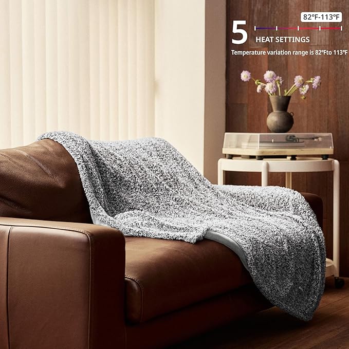 Heated Blanket Electric Throw 50" x 60" -Heated Throw Blanket with 5 Heating Levels & 3 Hours Auto Off,Machine Washable,ETL & FCC Certification(Racoon Gray)