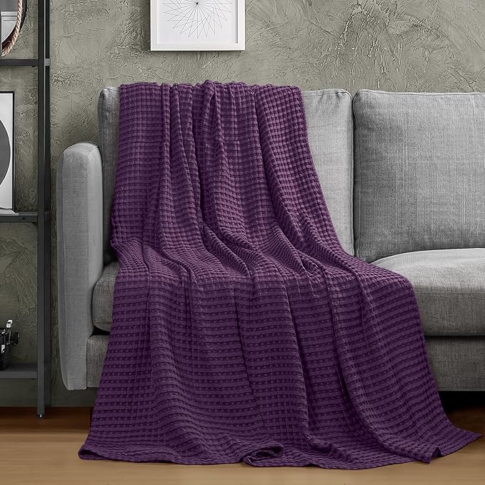 Utopia Bedding Plum 100% Cotton Waffle Blanket 300 GSM [Queen - 90x90 Inch] Soft Lightweight Breathable Bed Blanket for All Season