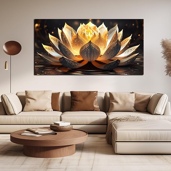 TYTAUPT Lotus Flower Wall Art Ror Living Room Large Size Gold and Brown Painting Wall Art Office 29 x 59 Inch Prints For Wall Decor For Beroom Women