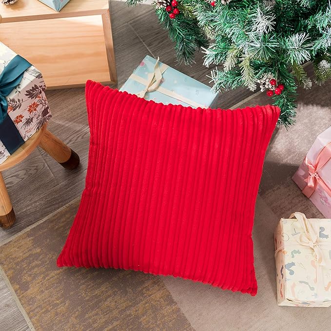 UGASA Valentines Striped Soft Solid Decorative Square Throw Pillow Covers Set Cushion Cases Pillowcases for Sofa Bedroom, 1 Pc, 18x18inch,Red