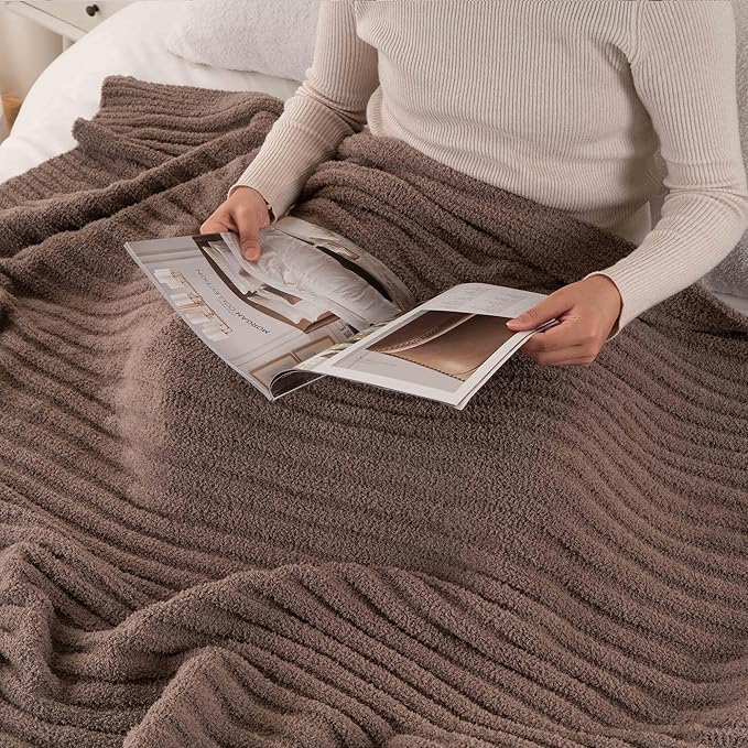 BATTILO Fluffy Soft Throw Blanket for Couch, Knit Fuzzy Plush Camel Throw Blankets, Cozy Warm Lightweight Blanket for Bed, Sofa, Home Decor, 50"x60"
