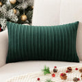 UGASA Christmas Velvet 12x20 Inch Lumbar Soft Throw Pillow Cover Boho Striped Decorative Both Sides Solid Rectangular Cushion Case for Couch Bedroom Sofa Home, 1 Piece, Dark Green