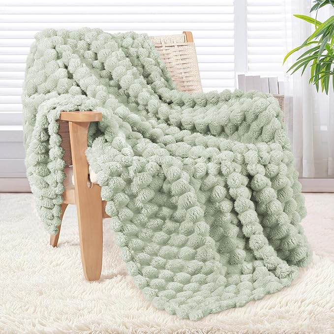 Whale Flotilla Throw Blanket for Couch with Jacquard Pattern, Fuzzy Soft Cozy Exquisite Blankets for All Season, Warm and Fluffy, 50x60 Inch, Sage Green