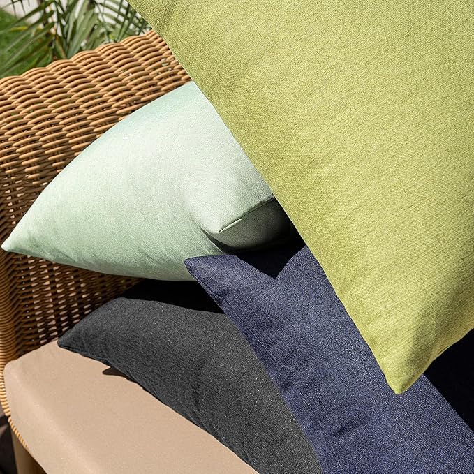 MIULEE Pack of 2 Decorative Outdoor Solid Waterproof Throw Pillow Covers Euro Sham Faux Linen Garden Farmhouse Cushion Cases for Summer Patio Tent Balcony Couch Sofa 24x24 Inch Navy