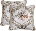 SZHELEJIAM Embroidered Pillow Covers 18x18 Inch Set of 2, Jacquard Retro Cushion Covers in Beige White for Living Room, Sofa Bedroom