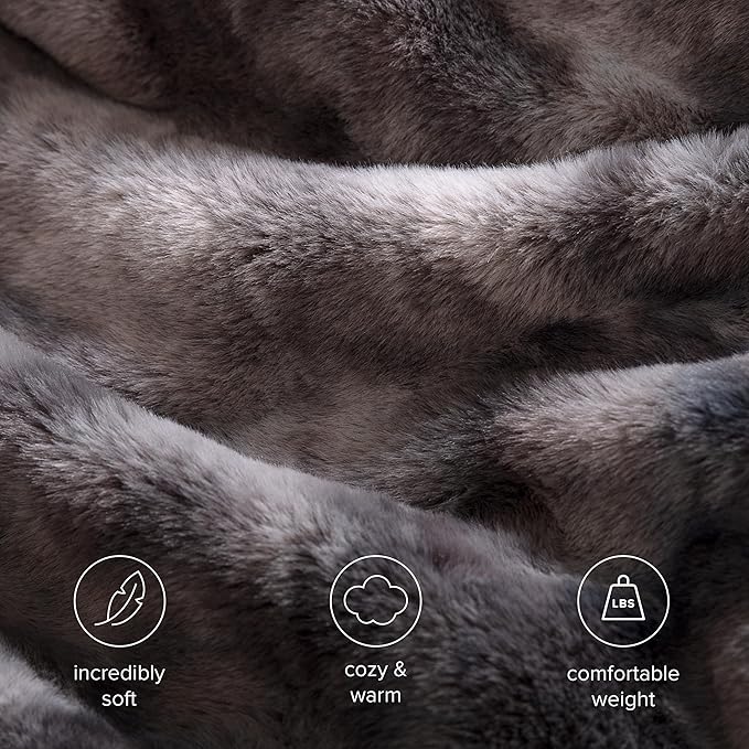 Bare Home Faux Fur Blanket - Ultra-Soft Luxurious - Cozy Warm Blanket for Couch, Sofa, Chair, Bed - Fuzzy Fluffy Super Soft - Decorative Bed Blanket, 60x47 inches (Throw, Grey Tie Dye)