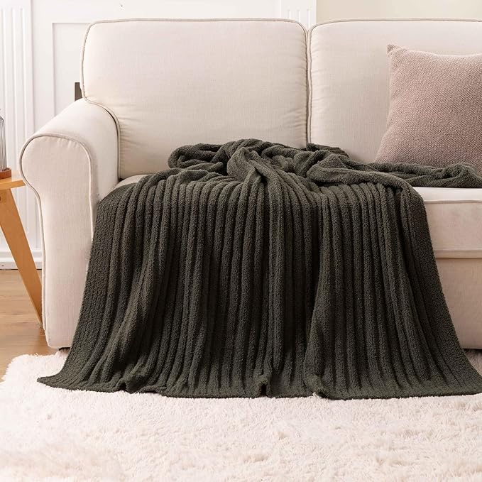 BATTILO Green Throw Blanket for Couch, Fluffy Soft Plush Knit Throw Blankets, Cozy Warm Lightweight Blanket for Bed, Sofa, Travel, Olive Green, 50"x60"