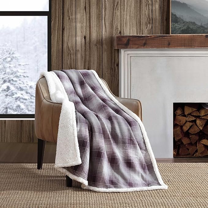 Eddie Bauer - Throw Blanket, Ultra-Soft Sherpa & Reversible Bedding for Year Round Comfort, Throw Blanket for Couch or Bed (Nordic Plaid Purple, 50" x 70")