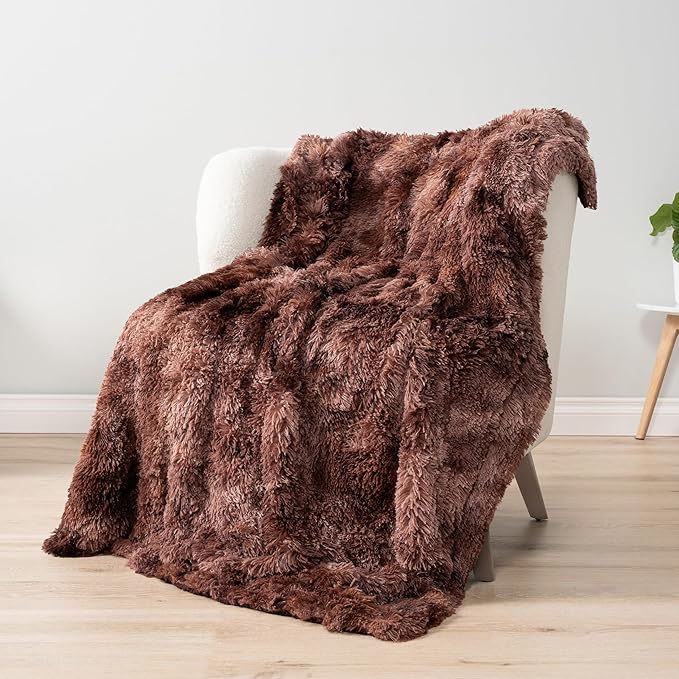 PAVILIA Brown Fluffy Throw Blanket, Fuzzy Sherpa Faux Fur, Tie-Dye, 60x80