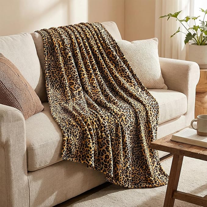 MACEVIA Flannel Fleece Twin Blanket for Couch, Leopard Print Blankets for Adult, Lightweight Cozy Soft Cheetah Blanket for Bed Sofa 260GSM, Suitable for All Seasons (Brown Leopard,60x80inches)