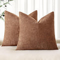 MIULEE Pack of 2 Decorative Throw Pillow Covers Soft Chenille Throw Pillows Solid Neutral Farmhouse Textured Cushion Covers Morden Home Decor for Couch Sofa Bedroom Living Room 22x22 Inch,Pecan Brown