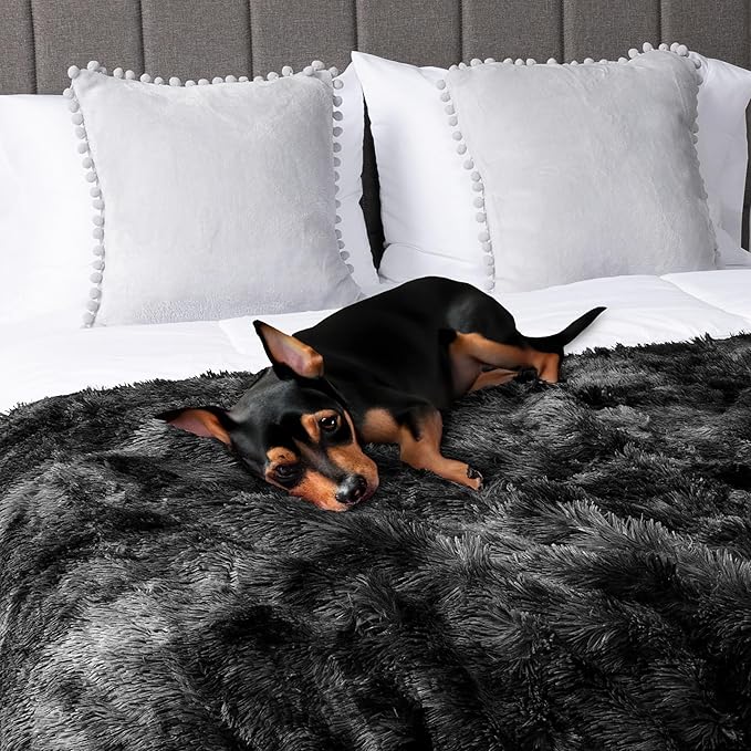 PAVILIA Black Fluffy Faux Fur Sherpa Throw Blanket, Twin Size, Tie-Dye, 60x80