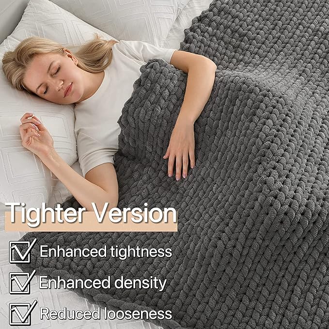 Maetoow Tighter Version Chenille Chunky Knit Blanket Throw （60×80 Inch）, Handmade Warm & Cozy Blanket Couch, Bed, Home Decor, Soft Fleece Banket, Boho Thick Blankets and Giant Yarn Throws，Dark Grey