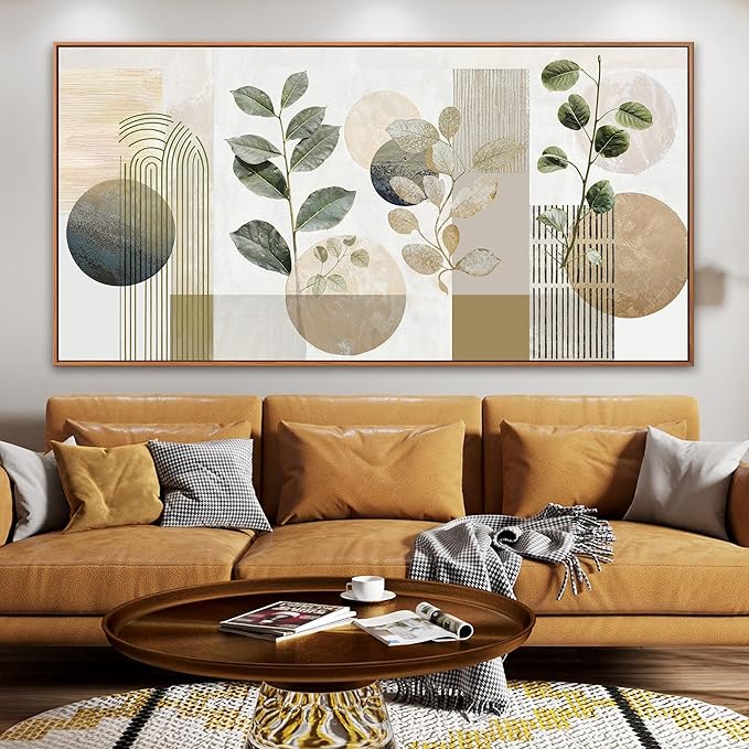 Large Boho Green Wall Art For Living Room Prints Green Botanical Boho Wall Art Modern Sage Bohemian Canvas Art Wall Decor Natural Abstract Geometry Lines Prints Picture 29x58 In With Framed
