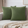 MIULEE Pack of 2 Decorative Throw Pillow Covers 18x18 Inch Soft Boho Striped Textured Corduroy Pillow Covers Modern Farmhouse Home Decor for Couch Bed Sofa Living Room Moss Green