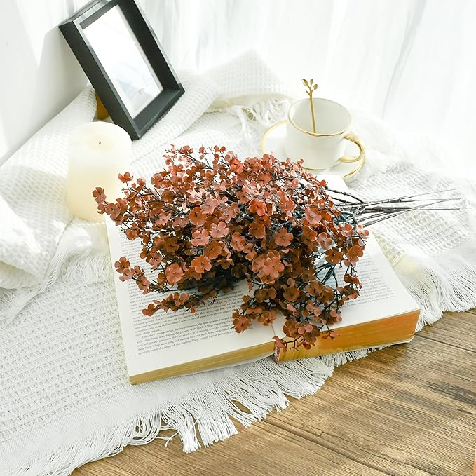 Mandy's Brown Artificial Baby’s Breath Flowers 6 Bundles Silk Gypsophila, 18.5 Inch European Style Modern Home Decor Centerpiece, Neutral Wedding Flower Arrangements