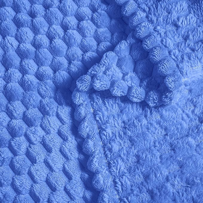 Vessia Flannel Fleece Throw Blanket(50x70 inch), 3D Jacquard Blue Fuzzy and Warm Blanket for Couch,Sofa,Bed,Chair, 300GSM Super Soft Touch Cozy Lightweight Throw for All-Season Home Decor