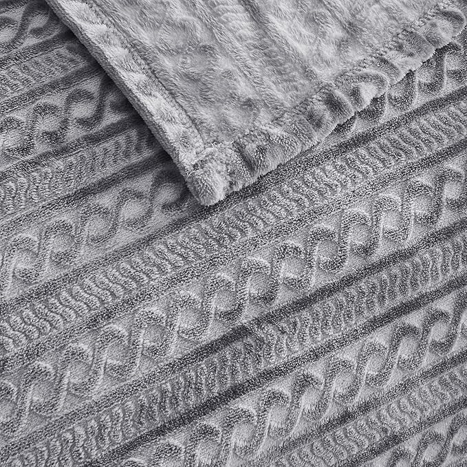 Soft Cozy 120x120 Inches Seamless Oversized King Fleece Blanket, 3D Jacquard Decorative Giant 10'x10' California King Blanket Extra Large for Bed, Sofa, Couch, Travel, Light Grey Chain