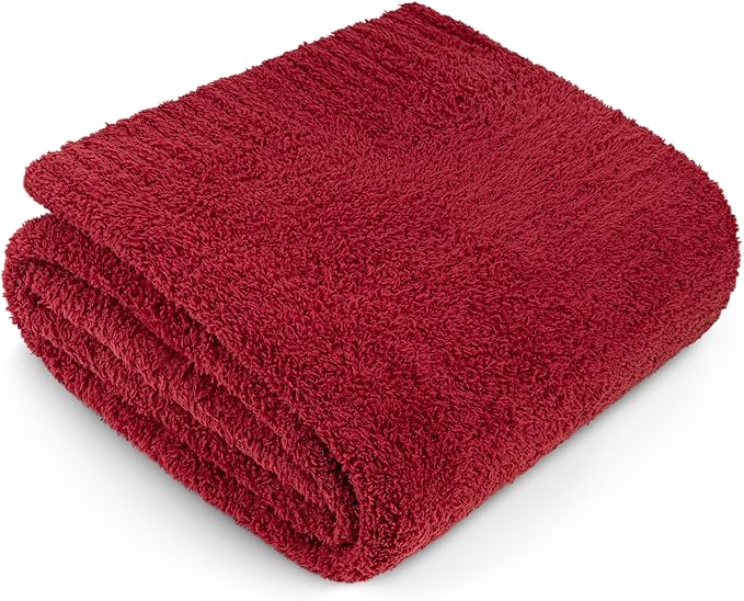 PAVILIA Super Soft Throw Blanket for Couch, Fluffy Cozy Lightweight Maroon Blanket, Fuzzy Warm Knit Blanket for Bed Sofa, Burgundy Red, 50x60