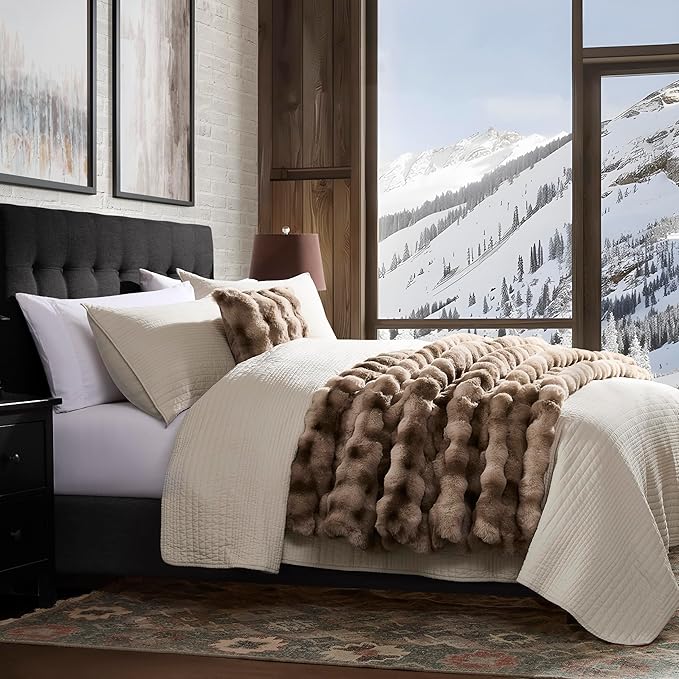 WDCOZY Luxury Bubble Throw Blanket, Faux Fur Mink Plush Throw for Couch, Sofa and Bed, Soft Fluffy Fuzzy Furry Cozy Blanket, Thick and Warm, 60x80 inches, Tie-Dye Grey, 950 GSM