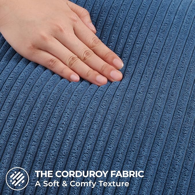 Mecatny Corduroy Decorative Throw Pillow Covers 20x20 Set of 2 for Sofa Living Room, Soft Neutral Boho Couch Pillow Covers for Home Decor, Navy Blue