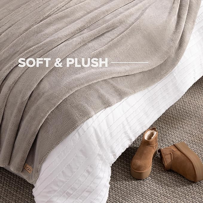 UGG Whitecap King Blanket for Bed, Fleece Cozy Soft Blanket, Luxury Warm Extra Large Throw for Couch, Washable Bedding King Size, Bedding Essentials, 110" x 90", Seal Grey