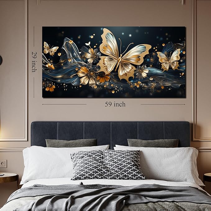 Gold Butterfly Wall Art Bedroom Teen Girl Room Decor Dorm Large Wall Art for Dorm Room Girl Ready to Hang 29 x 59 Inch