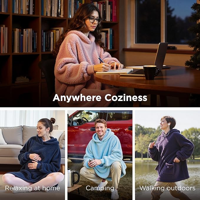 Bedsure Pink Blanket Hoodie, Wearable Blanket Hoodies as Birthday Mothers Day Gifts for Girlfriend Wife Women Men, Warm Cozy Fluffy Soft Sweatshirt Hooded Blankets With Sleeves for Women Men Adults