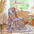 Boho Throw Blanket 50"x60" 100% Cotton Couch Floral Blanket with Flower Bird Pattern, Reversible Soft Breathable Lightweight Spring Decorative Tassel Blankets for Chair Sofa Bed Decor All Season